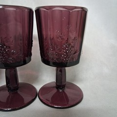 L. G. Wright Paneled Grape Water Goblets 4 Purple Amethyst 6″ -1 Goblet Chipped