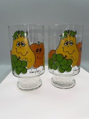 VTG Anchor Hocking Nancy Lynn Anthromorohic Fruit Tumbler Glasses XL Set 2