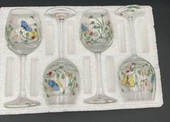 Lenox-Butterfly Meadow-Set of 8 Hand Painted Glass Wine Stems- 16 fl oz-Yellow