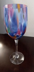 The Glass Forge Kaleidoscope WINE GLASS ~ Rainbow Frit Color MINT 2003