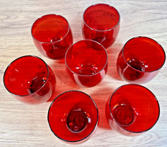 Red Glass Roly Poly Tumblers 7 Holiday Christmas Tablescape Valentine Vintage