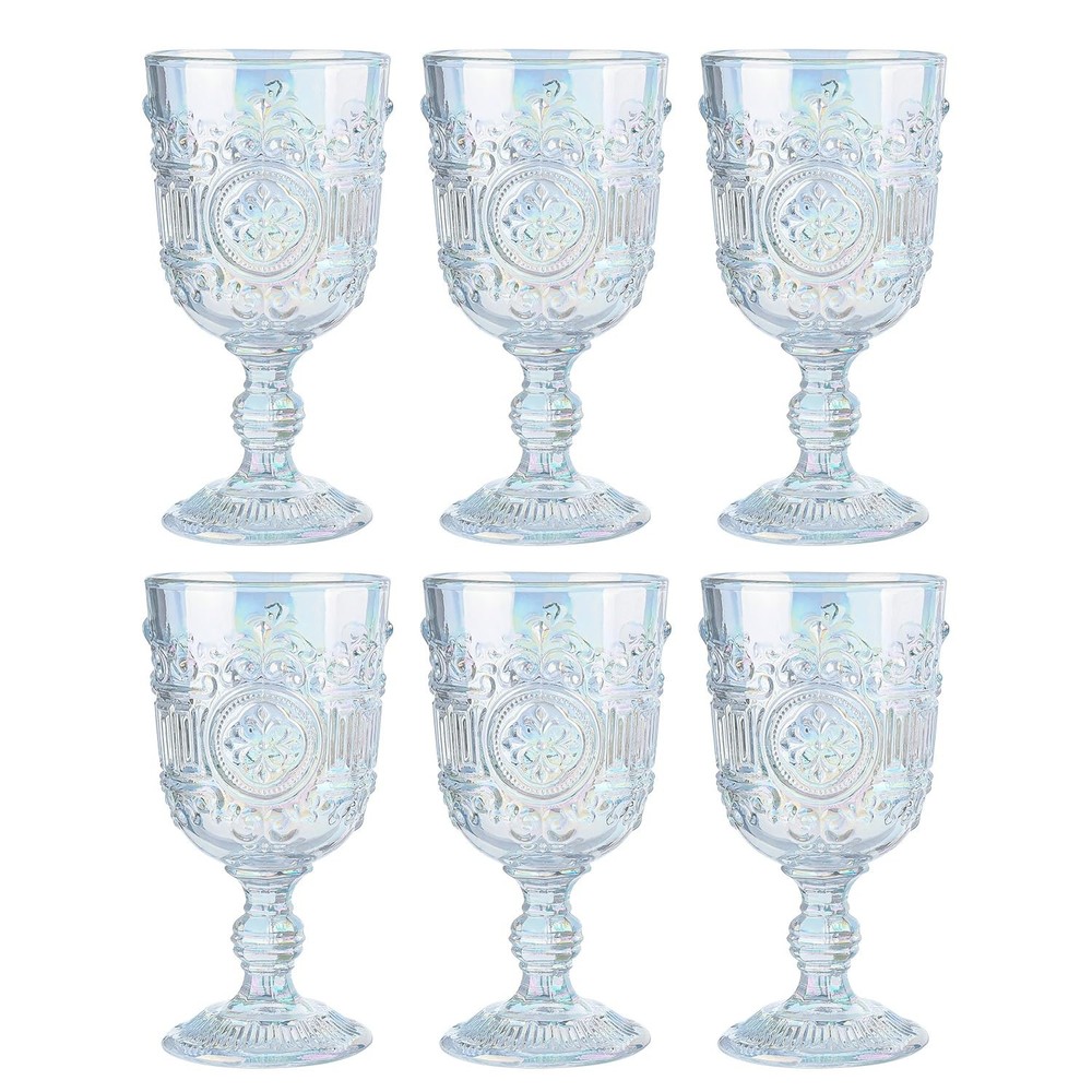 Sungmor Vintage Embossed Glass Goblet Glassware Classic 10oz Wine Cups for Daily