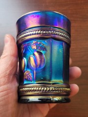 WOW ELECTRIC Blue Northwood Carnival Glass Peach Pattern Tumbler
