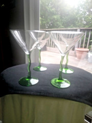 Libbey Courbe Martini Glasses Wavy Green Stems Crooked Zig Zag Barware Set of 4