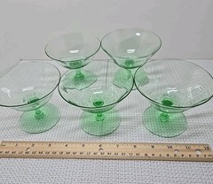 Vintage Set (5) Glowing Uranium Paneled Optic Low Sherbet Depression Era Glasses