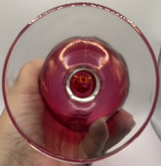 Bartlett Collins Etched Atomic Starburst Cranberry Red Thumbprint Glass Goblet