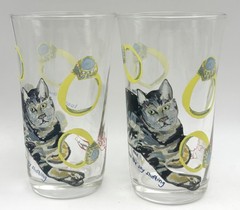 Set of 2 Anthropologie Rebekah Maysles 4.5″ Cat with Rings Juice Glasses *Read