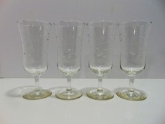 4 Libbey Interlude Parfait Glasses Smooth Stem Gray Cut Swirl Leaves 1968- (A)