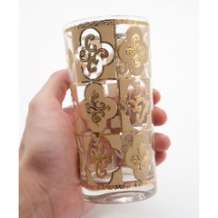 Culver CUV16 Highball Glasses Set of 2, Gold Clovers Scrolls Design Barware, MCM