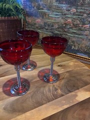 Art deco style wine cordial glasses ruby red removeable heavy metal stems