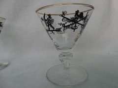 Libbey Glass Curio Liquor Cocktail Glass Rooster Cherubs Weather Vanes Stem 3004