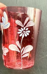 SET OF 3 VINTAGE & ANTIQUE HAND PAINTED & ETCHED FLORAL TUMBLERS VARIOUS COLORS