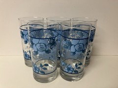 Corelle Crisa Blue Velvet Rose 6’’ Glass Tumblers Drinking Glass 16 oz Set of 5