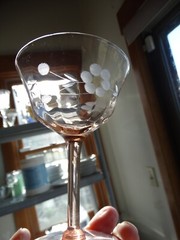 Unknown Maker Pink Glass Panel Optic Gray Cut Flower 5 inch Tall Champagne Stem