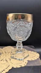 US Glass Comet Pattern Stemmed Goblets Gold Rim Buzz Star Whirligig Set of 5