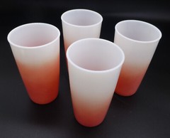 Vintage RARE Pink Flamingo White Ombre Hazel Atlas Platonite Set of 4 Glass Tumb