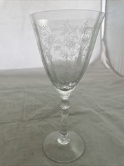 Fostoria Chintz Water Goblet Stem 6026 Etch 338 Optic Bowl Flowers Elegant Glass