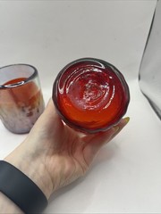 Hand Blown Rocks Drinking Tumbler Glass Red Iridescent Textured Pontil