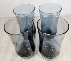 Set of 4 Vintage Libbey Apollo Blue Smoke Drinking Glasses Tumblers Curved 6 in