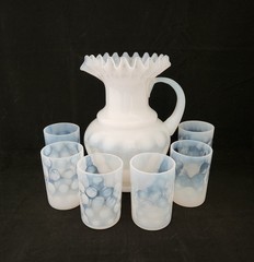Fenton DOT OPTIC French Opalescent 9 3/4″ Crimped Rim Pitcher & 6 Tumblers
