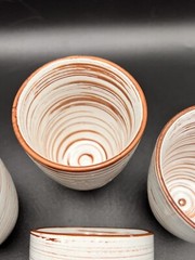 Pier1 Set Of 4 Birchwood Style Pottery Ceramic Cups 8 oz Brown And White Unique