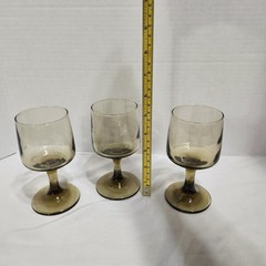 3 Vintage Libbey Tawny Accent Brown Smoked Wine Glasses 1970s Libby 6oz