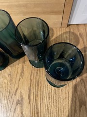 Vintage Colony Nouveau Riviera Blue Teal Water Glass Set 4 octagonal mcm