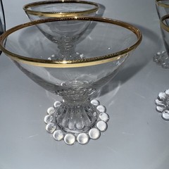 Boopie CANDLEWICK Sherbet /Dessert Gold Rim Glasses Set of 4 Beaded Base. 3.5”