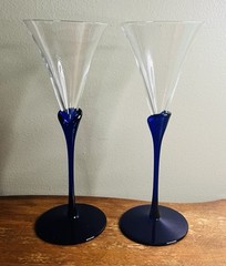 Colony Cobalt Blue Stem Clear Champagne Flute Amaryllis Glasses Set Of 2 9.75”