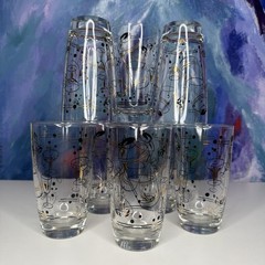Cocktail Tumbler MCM Glasses Black & Gold Set of 8 Midcentury Modern Vintage