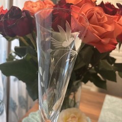 Vintage (?) Etched Champagne Glasses With Doves And Heart
