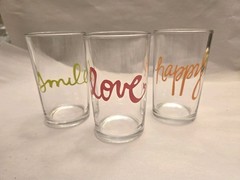 Novelty Juice Glasses Set Of 3 «Happy, Love, Smile» Positive Messages