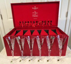 Waterford Crystal 12 Days of Christmas Set 12 Toasting Flutes 8 Charms 1 Chest