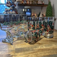 Gibson INDIANA Glass Holly & Berries Christmas Tumblers Holiday Set Of 8 Vintage