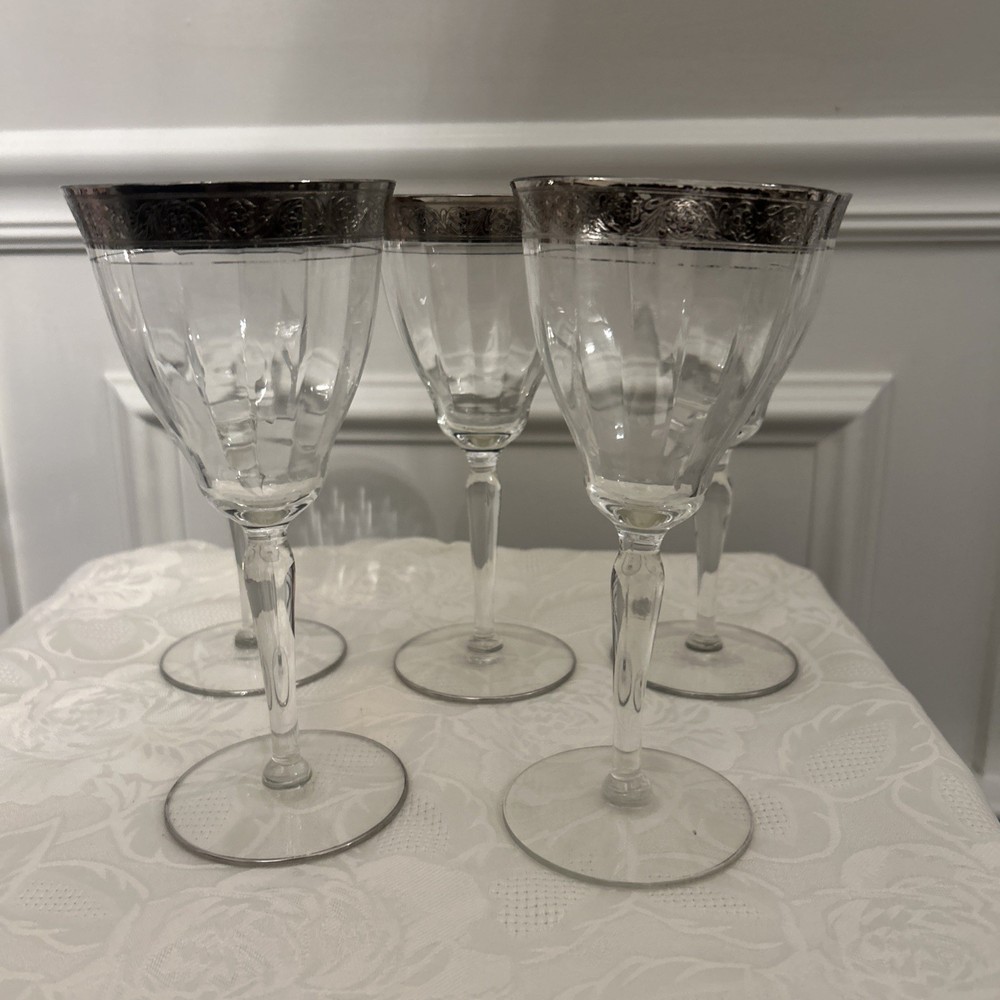 Glastonbury Lotus Platinum Encrusted Rambler Daisy Wine Glasses Set Of 5