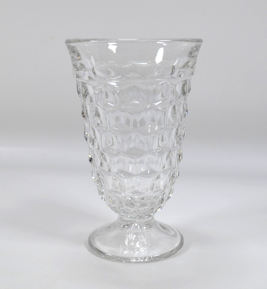 (1) Fostoria American Clear Ice Tea Tumbler 5 3/4” Footed Cubist Glass Flared