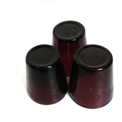 Vtg Set of 3 Amethyst Glass 6oz Tumblers Hand Cut Leaf Border Whiskey Glass EUC