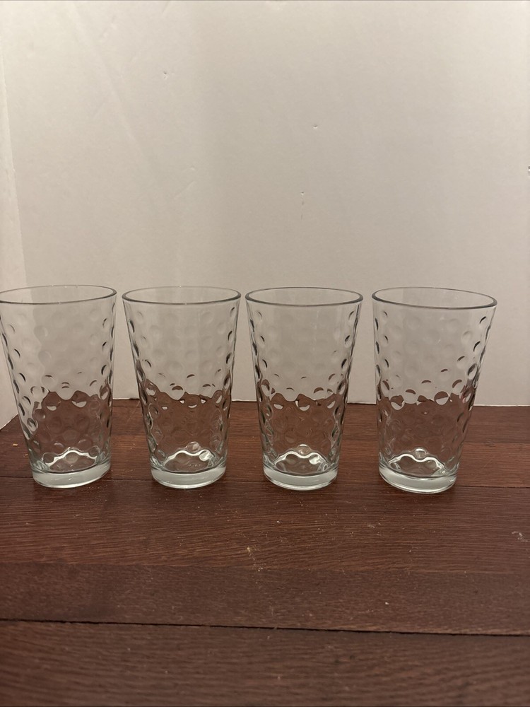 VTG 1960’s Libbey AWA Dot Reverse Optic 16oz Clear Ice Tea Glasses Set of 4