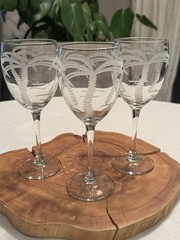 Rolf Glass Etched Palm Tree Crystal Wine Glasses 7 3/4” Set Of 3