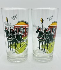 SET Of 2 Vintage Anchor Hocking ‘Gay Nineties’ Horse Car Drinking Glasses