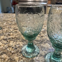 Set of 4 Libbey Green Water Glass Goblets Orchard Fruit 7″ tall 12 fl oz Vintage