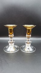2 MILLER ROGASKA for Reed & Barton 6” Candlesticks Crystal and Amber Poland
