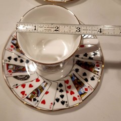 4 Queen’s China Staffordshire Cut for Coffee Playing Cards Cup & Saucer Set MINT