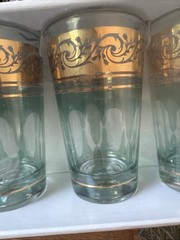 (2) Sets Of 6 M. Missary Paris Juice Glasses 3.75” Green Lavender &Gold. New