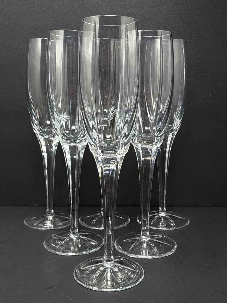 Set Of 6 Miller Rogaska Tulipe Crystal Champagne Flute Glass High End Glassware