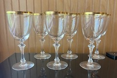 6 GOLD BRACELET TIFFIN FRANCISCAN CRYSTAL GOLD BAND WATER WINE GLASSES GOBLETS