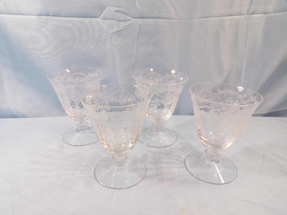 Set of 4 Fostoria Clear Glass Corsage Oyster or Fruit Cocktail Glasses