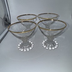 Boopie CANDLEWICK Sherbet /Dessert Gold Rim Glasses Set of 4 Beaded Base. 3.5”