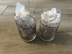 Set of 2 Clear Glass Tumbler Drinkware with American Historical Script