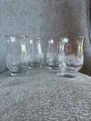 4 Pretty VTG Libbey Etched Christmas Frosted Pine Cones Tumbler Glasses Gold Rim
